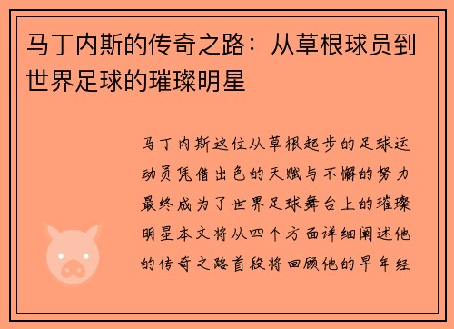 马丁内斯的传奇之路：从草根球员到世界足球的璀璨明星