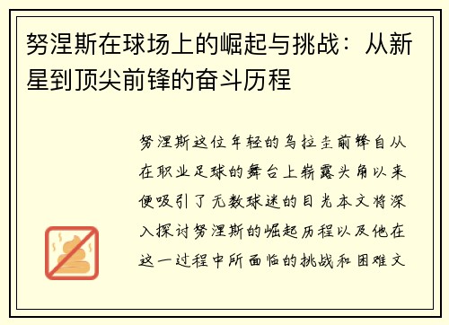 努涅斯在球场上的崛起与挑战：从新星到顶尖前锋的奋斗历程